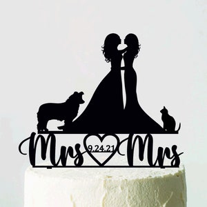 Lesbian Wedding Cake Topper, Mrs&Mrs Cake Topper, Same Sex wedding, Cake topper with cat and dog, Wedding Cake topper with dog, Labrador Dog
