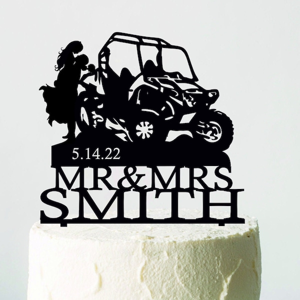 Polaris Razor RZR wedding cake topper, 2 wheeler cake topper, RZR Riders Wedding Cake Topper, Mr & Mrs Topper, Last Name and date