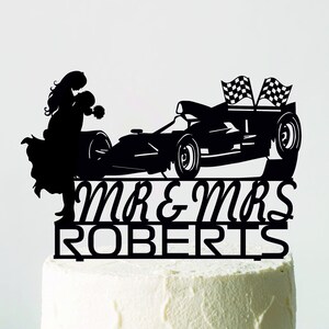 Racing F1 Wedding Cake Topper, Checkered Flag Cake Topper, Mr and Mrs Cake Topper, Race Sport Cake Topper, Personalized Wedding Cake Topper