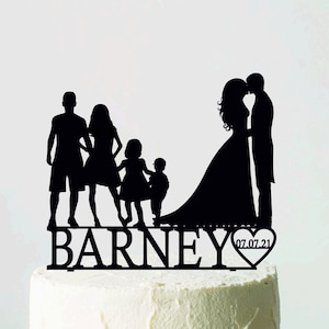 Family Cake Topper, Wedding Cake Topper, Bride and Groom with four Children, Family Cake Topper with kids, Personalized Cake Topper