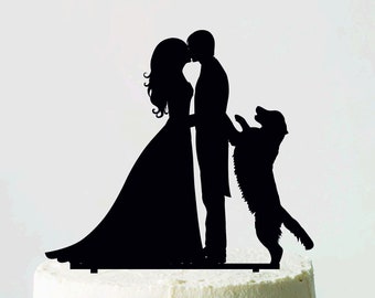 Wedding cake topper with Dog, Cake Topper with Golden Retriever, Bride and Groom with labrador, Silhouette dog, Favorite dogs, Funny Topper