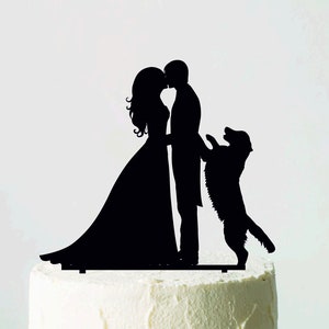 Wedding cake topper with Dog, Cake Topper with Golden Retriever, Bride and Groom with labrador, Silhouette dog, Favorite dogs, Funny Topper