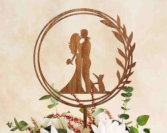 Décoration de gâteau de mariage floral bohème avec chat, décoration de gâteau en bois couronne avec chat, décoration de gâteau de mariage, mariage à thème chats, décoration de gâteau avec animaux de compagnie