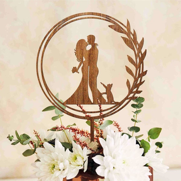 Décoration de gâteau de mariage floral bohème avec chat, décoration de gâteau en bois couronne avec chat, décoration de gâteau de mariage, mariage à thème chats, décoration de gâteau avec animaux de compagnie