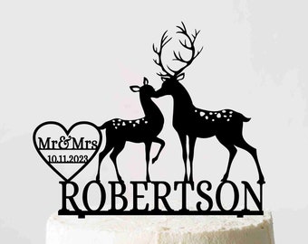 Kissing Deer with Name Wedding Cake Topper, Buck and doe Cake Topper, Wedding cake topper deer hunter, Personalized Topper, Funny Topper