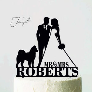 Wedding cake topper with Dog, Dog Wedding Theme, Mr and Mrs Cake topper with dog, Favorite dogs, Funny Topper, Personalized Cake Topper image 1