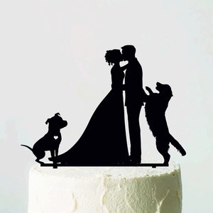 Wedding cake topper with Dog, Cake Topper with Golden Retriever, Bride and Groom with two dogs, Pitbull Labrador Cake Topper, Funny Topper