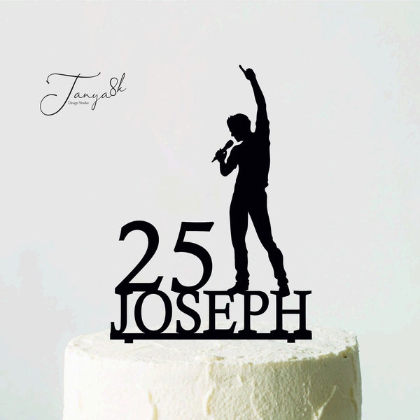 Singer Cake Topper, Musician, Band Party, Microphone, Music Birthday Cake Topper, Personalised Cake Topper, Cake Topper with Name and Age