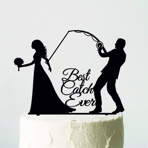 Groom Pulling Bride Wedding Cake Topper, Best Catch Ever, Groom Dragging Bride Topper, Fishing Cake Topper, Funny Cake Topper