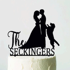 Wedding cake topper with Dog, Cake Topper with Golden Retriever, Bride and Groom with labrador, Silhouette dog, Personalized Topper