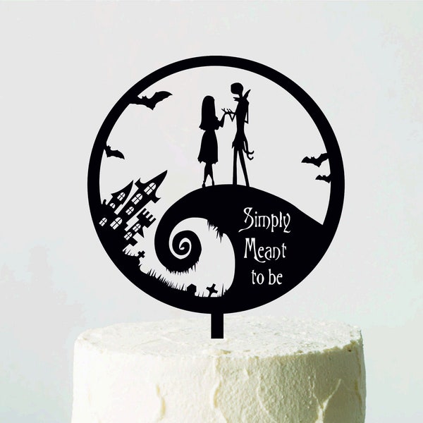 Simply Meant to Be Cake Topper, Wedding Cake Topper, Jack and Sally Cake Topper, The Nightmare Before Christmas, Halloween Decor, Gift