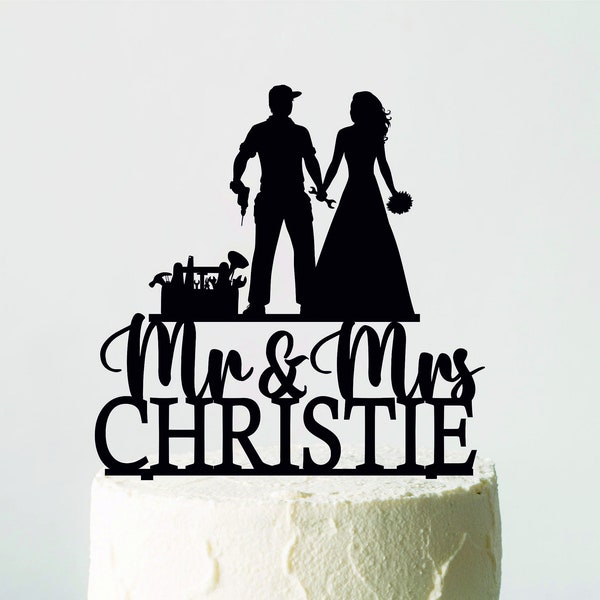 Personalized Mechanic Wedding Cake Topper, Builder cake topper, Auto Mechanic Cake Topper, Plumber cake topper, Funny Cake Topper, Mr&Mrs