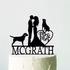 Family Cake Topper Bride and Groom with Dogs Personalized Wedding Decorations FA 