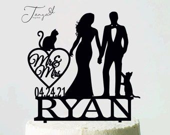 Wedding cake topper with Cats, Cake Topper with cat, Mr&Mrs Cake Topper, Cat Theme Wedding, Funny Topper, T83