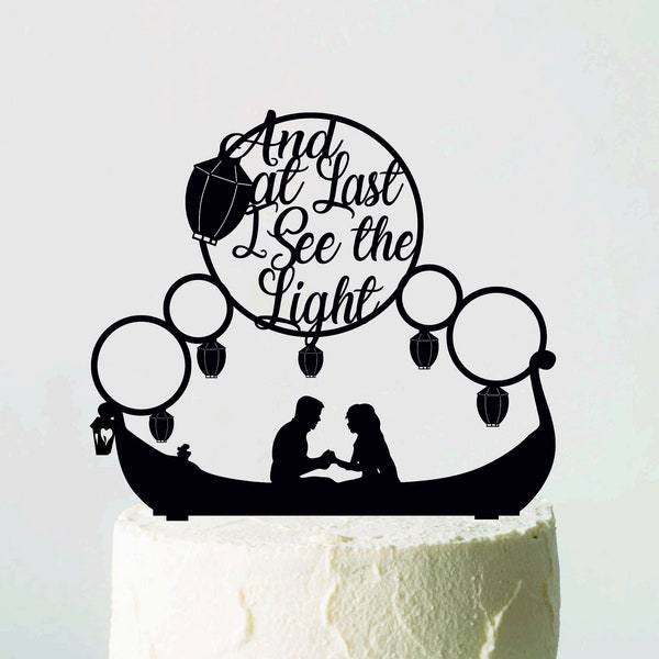 Princess and Prince Cake Topper, Flynn Boat, Wedding Cake Topper, Long Hair Princess Topper, And At Last I See The Light, Fairytale Topper