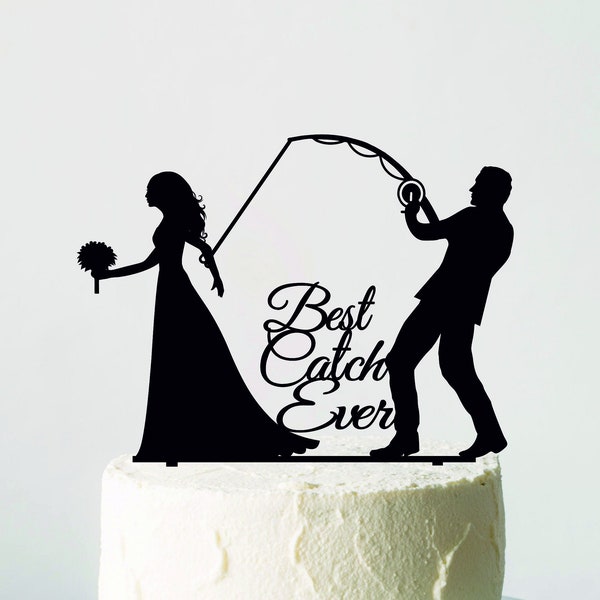 Groom Pulling Bride Wedding Cake Topper, Best Catch Ever, Groom Dragging Bride Topper, Fishing Cake Topper, Funny Cake Topper