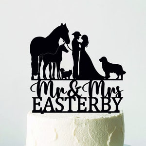 Farm Wedding Cake Topper, Cowboy Wedding Cake Topper with horse, Ranch Topper With Couple, Country Topper with dog, cat, Farm Animals Topper