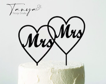 Lesbian Wedding Cake Topper, SAME SEX Topper, Two Hearts, Mrs and Mrs Cake Topper, Funny Topper, Gift, T4