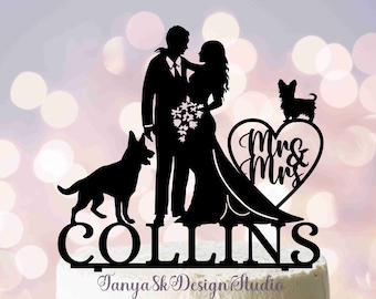 Wedding cake topper with Two Dogs, Cake Topper with Pets, Dogs Couple Cake Topper, Mr&Mrs Topper, Personalized Topper, Funny Topper