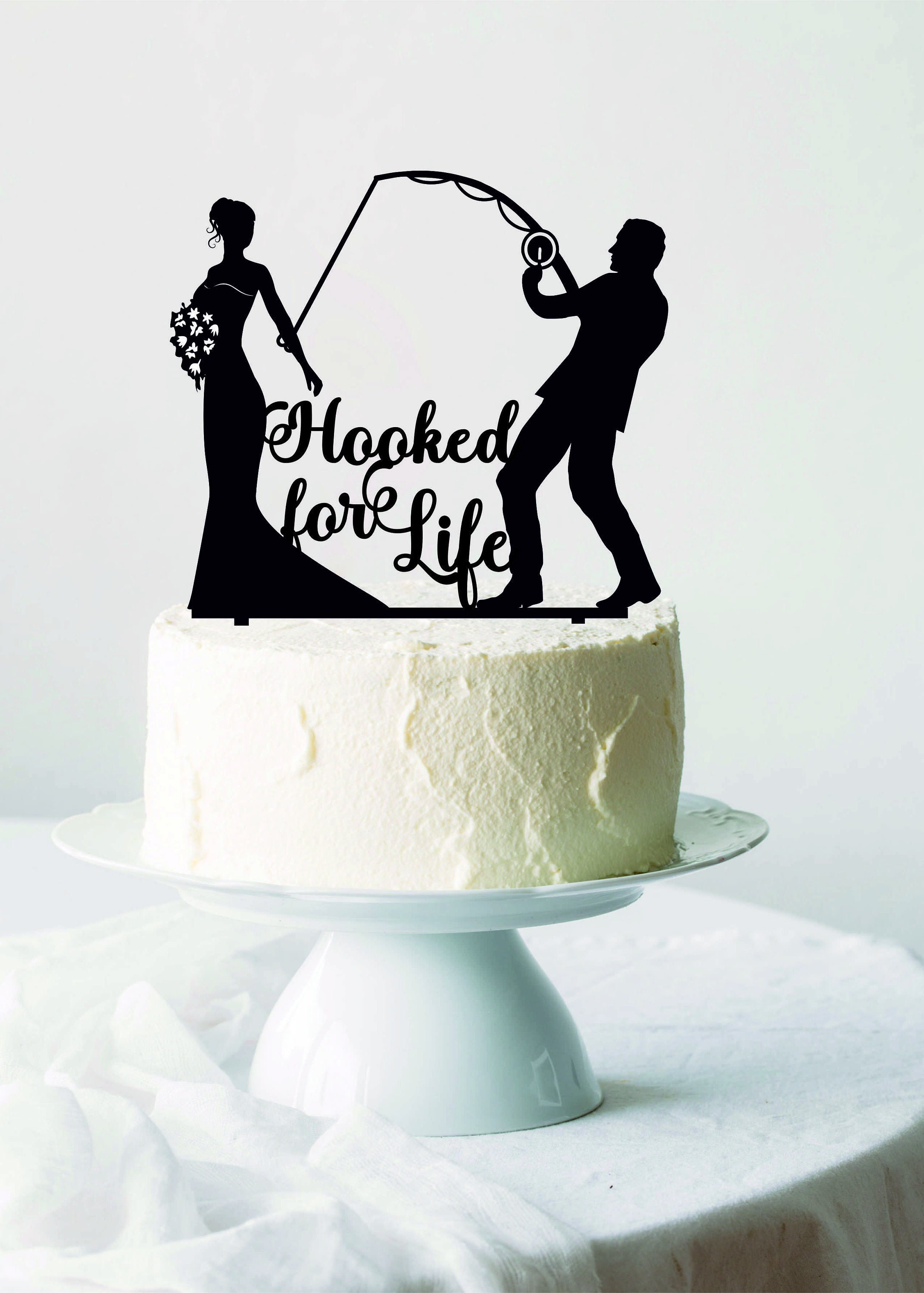 Groom Pulling Bride Wedding Cake Topper, Hooked for Life Topper, Groom  Dragging Bride Topper, Fishing Cake Topper, Funny Cake Topper 