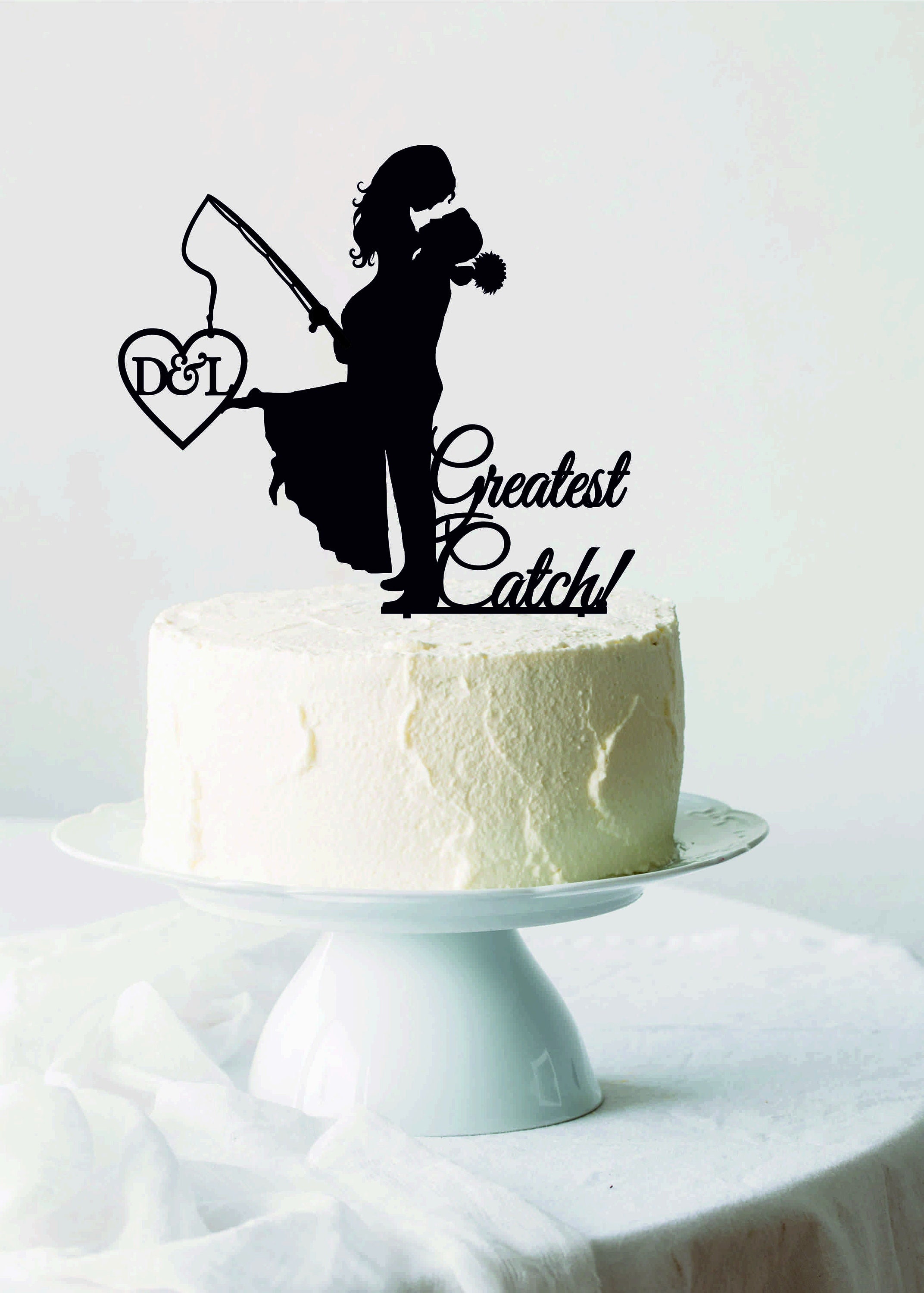 Fishing Wedding Cake Topper, Bride and Groom With Fishing Rod, Best Catch  Ever, Fisherman Cake Topper, Greatest Catch, Monogram Topper 