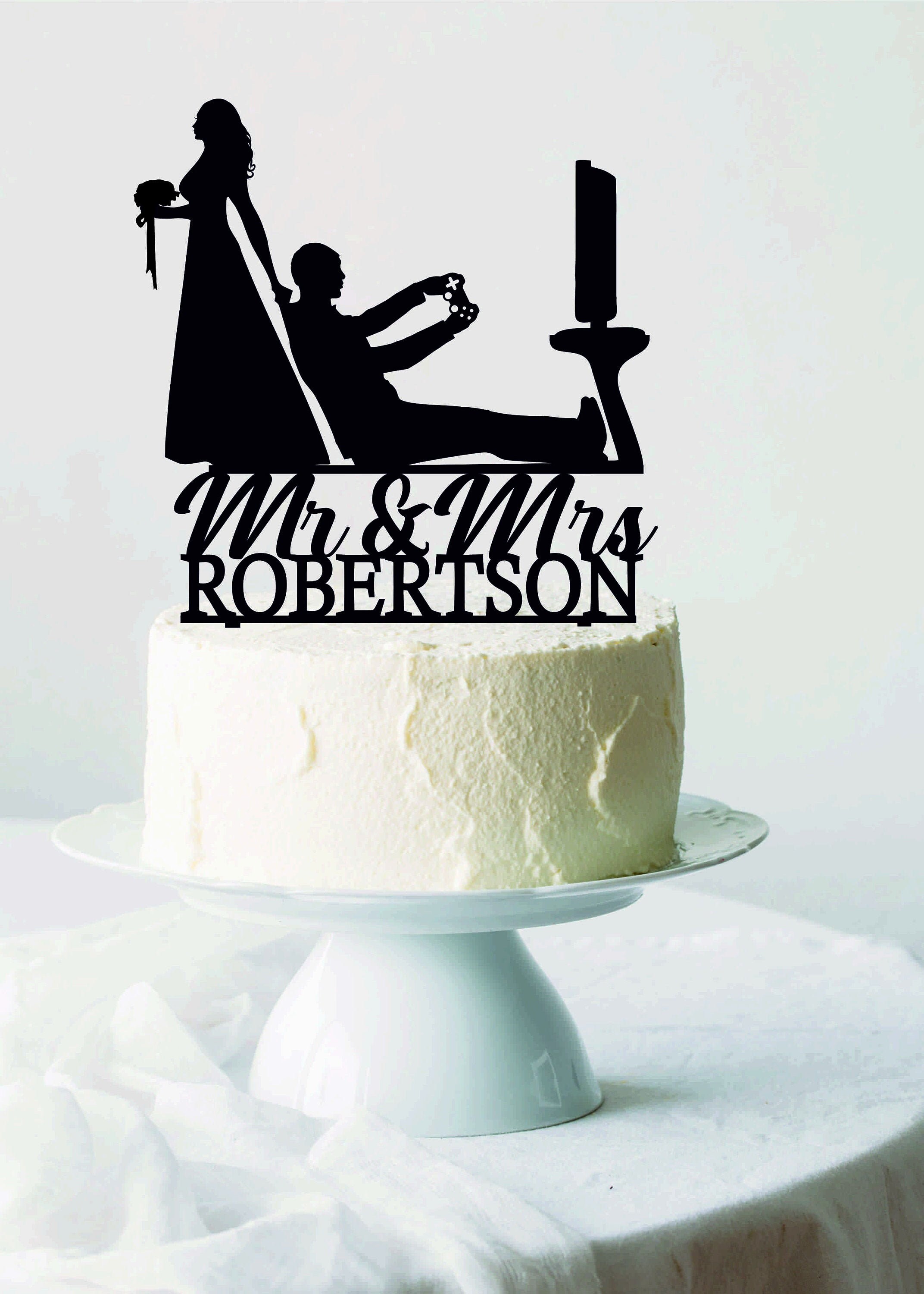  Game Console Romantic Mr & Mrs Cake Toppers Silhouette