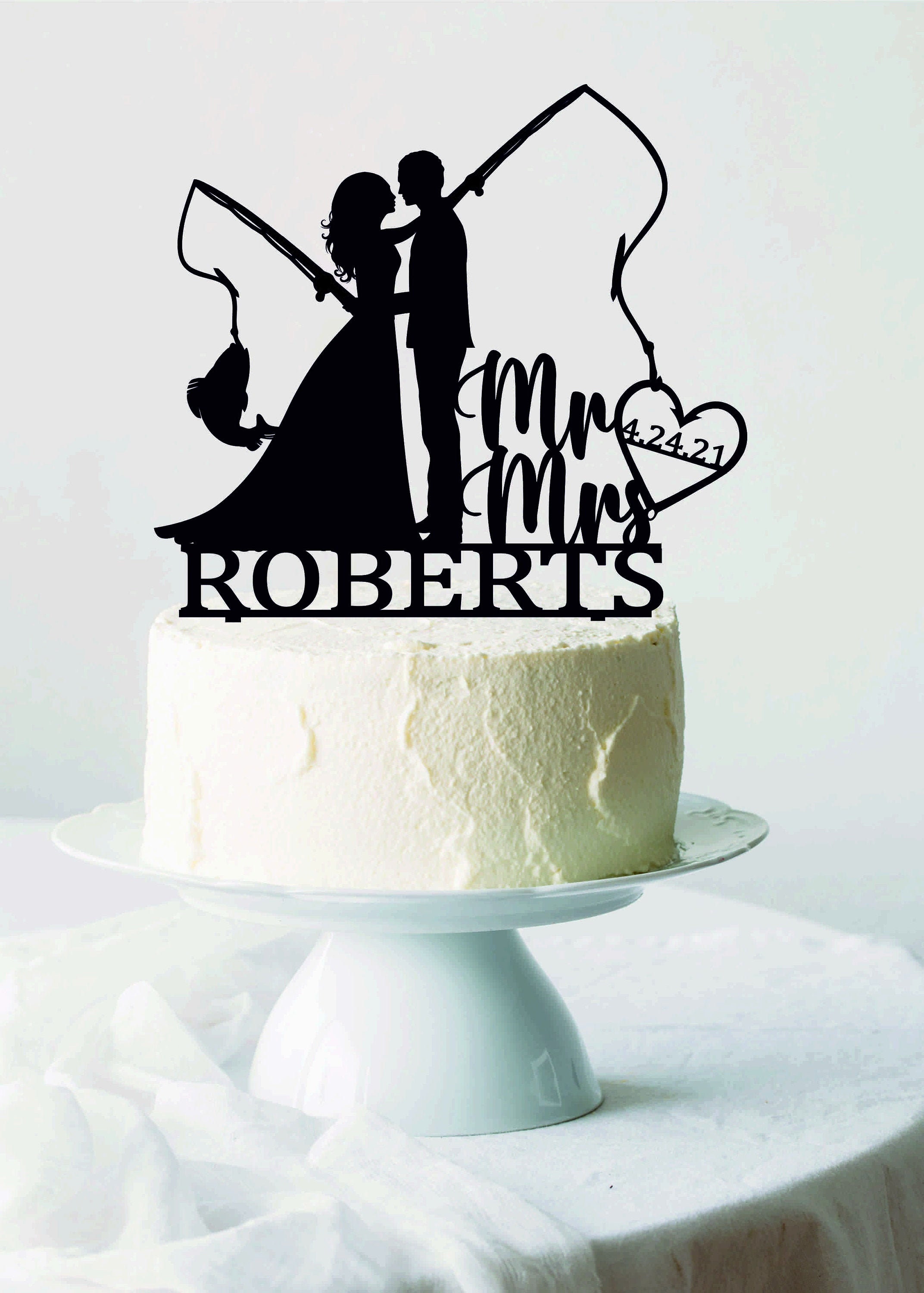 Fishing Wedding Cake Topper, Mr&mrs Cake Topper, Personalized Cake