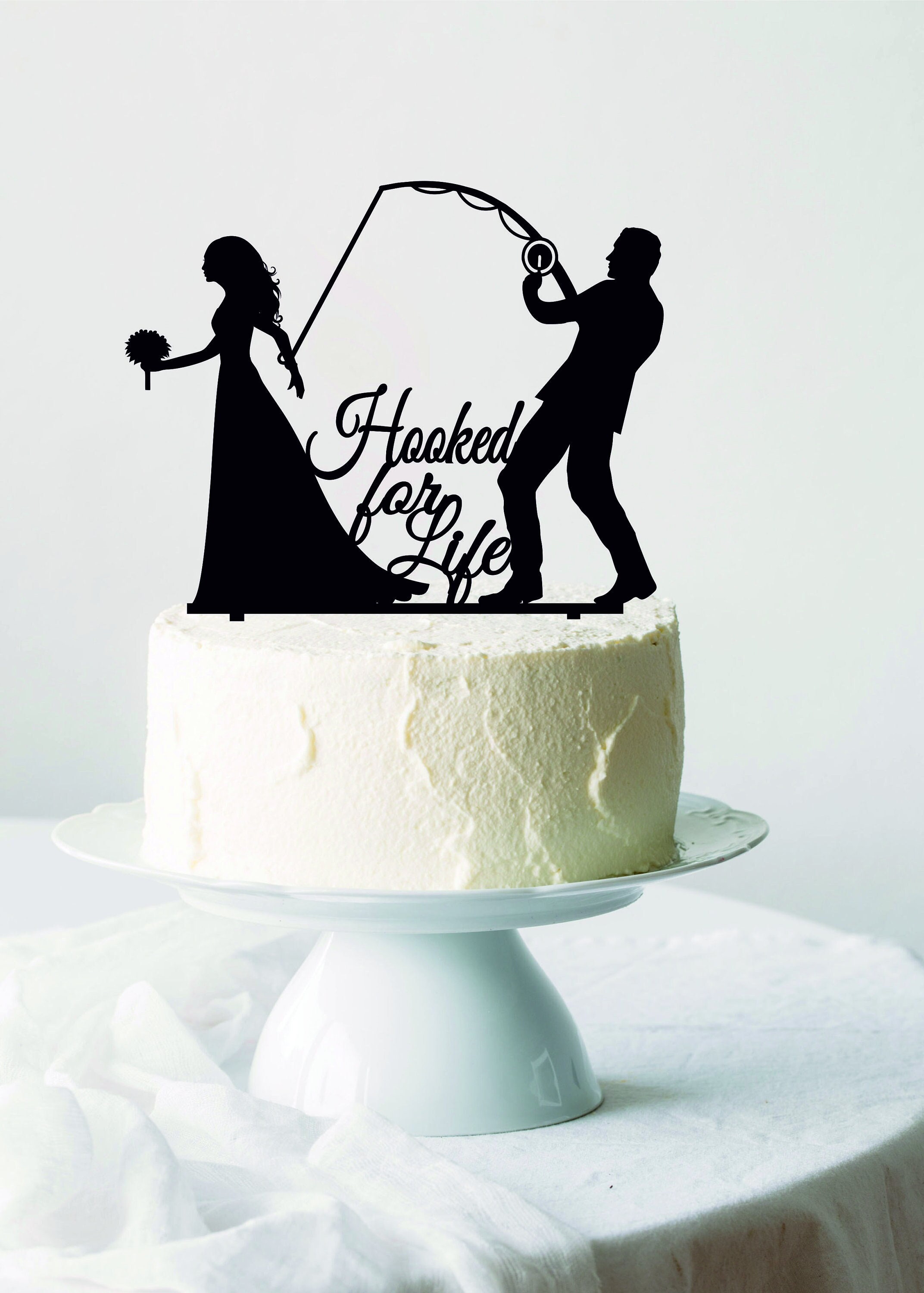 Groom Pulling Bride Wedding Cake Topper, Hooked for Life, Groom Dragging Bride Topper, Fishing Cake Topper, Funny Cake Topper, Gift