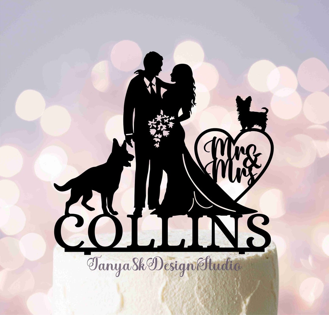 Wedding Cake Topper With Two Dogs, Cake Topper With Pets, Dogs Couple ...