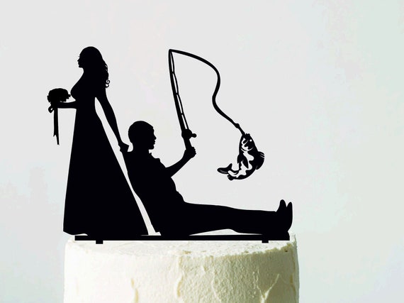 Bride Pulling Groom Wedding Cake Topper, Bride Dragging Groom Topper,  Fishing Cake Topper, Fisherman Cake Topper, Funny Cake Topper 