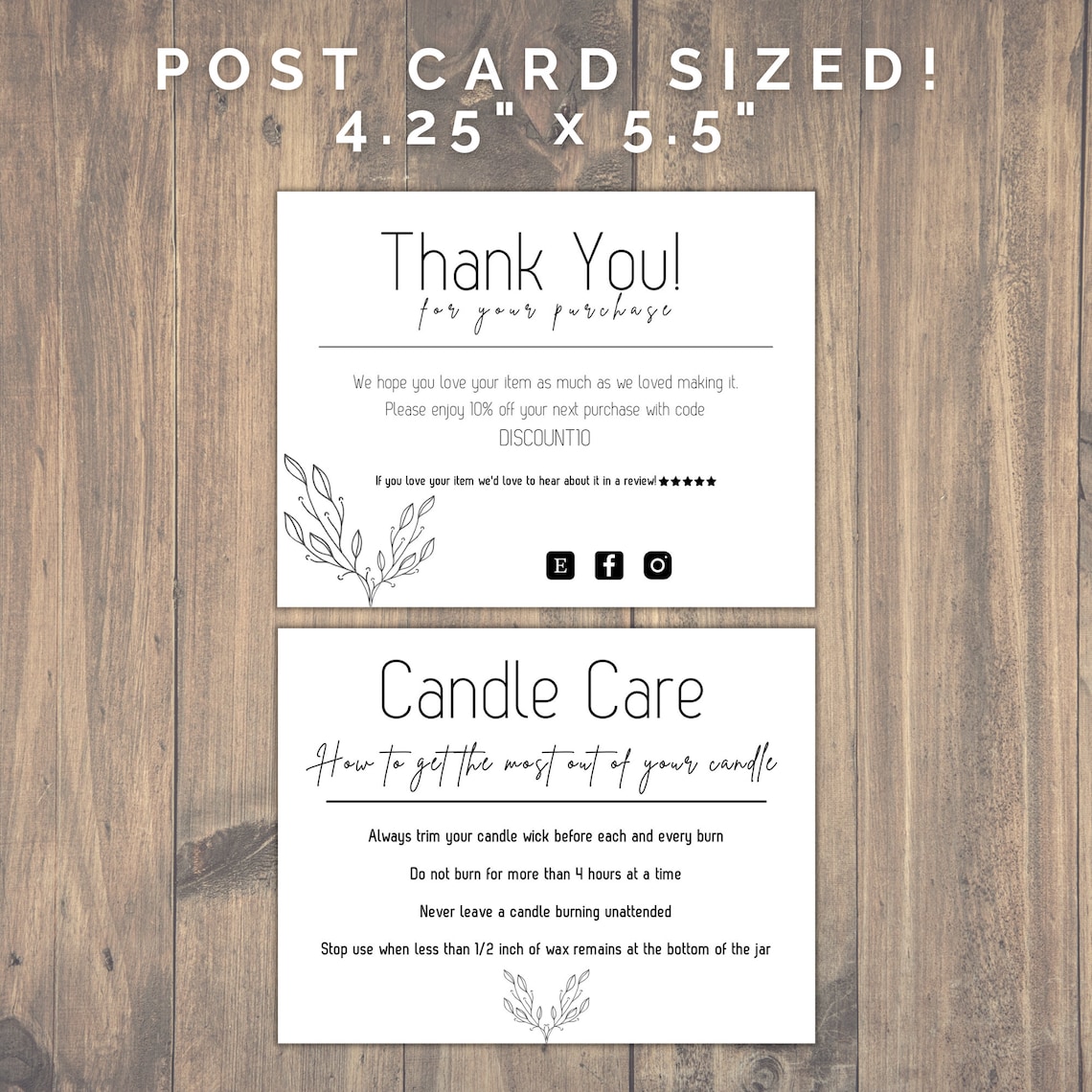 Minimalist Candle Business Card Thank You Candle Care Etsy