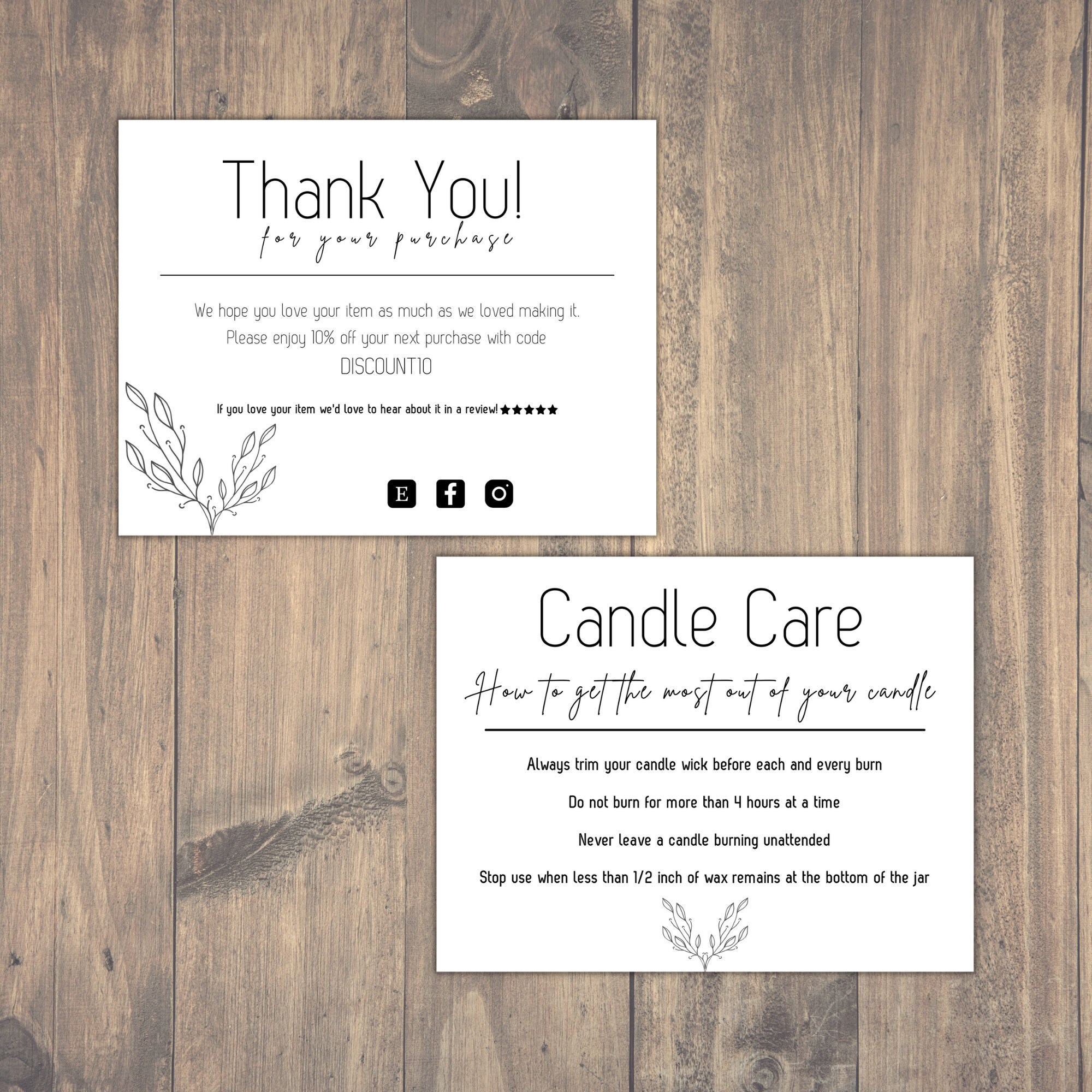 Minimalist Candle Business Card Thank You Candle Care Etsy