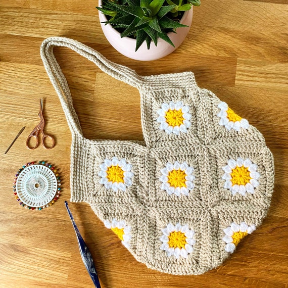 Daisy crochet market bag/tote bag | Etsy
