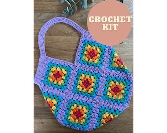Granny Square tote bag crochet kit - perfect gift for crafty beginners!