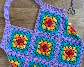 Granny square tote bag crochet pattern - downloadable PDF