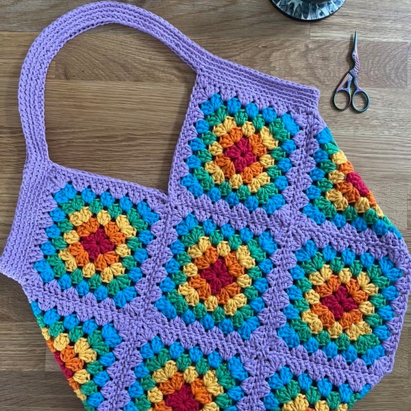 Granny square tote bag crochet pattern - downloadable PDF