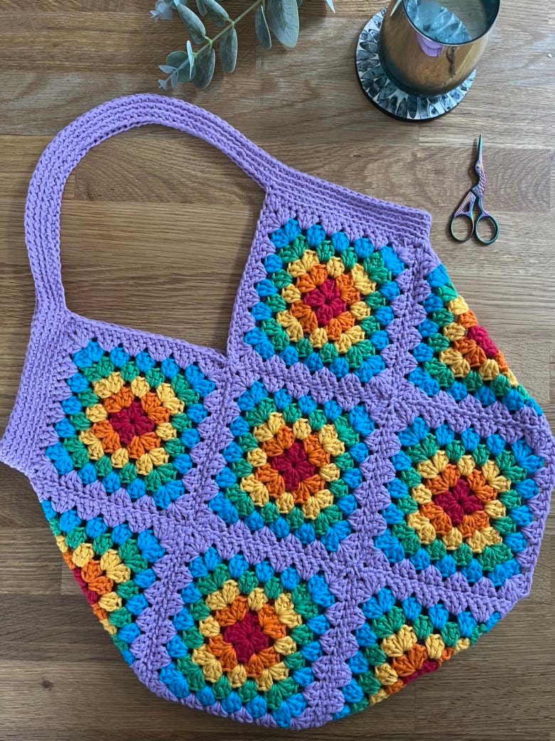 Granny square tote bag crochet pattern - downloadable PDF