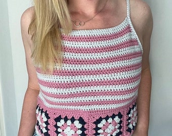 Squares and stripes top - crochet pattern - downloadable PDF