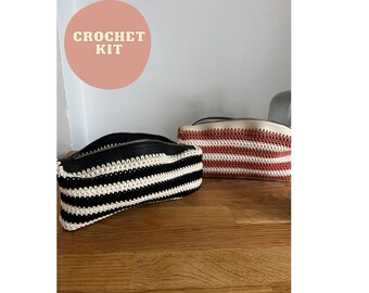 Stripped zipper pouch crochet kit - perfect gift for crafty beginners!