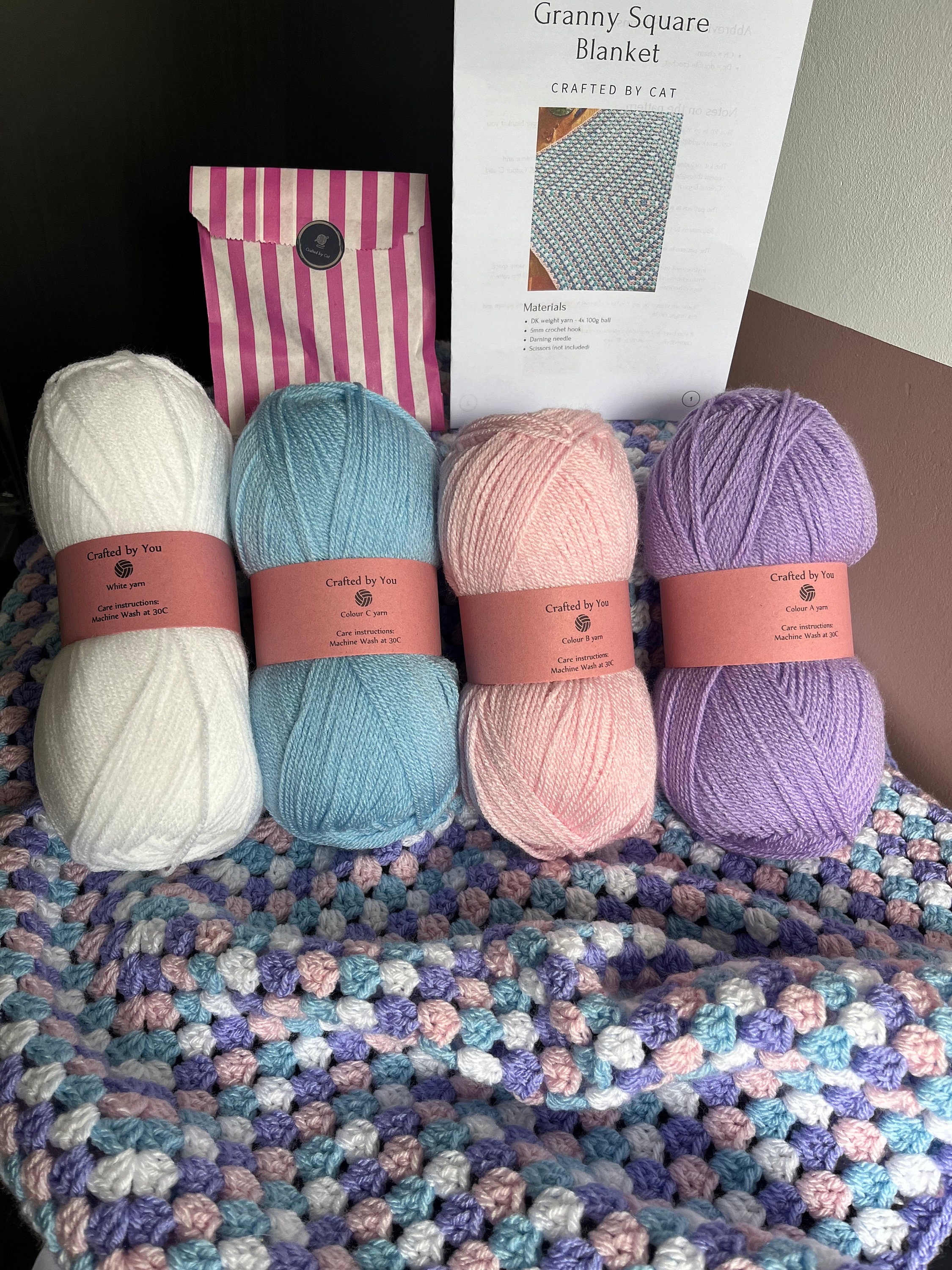 Coopay Kit de crochet pour débutant - 60 x 80 cm - Granny Square - Avec laine et crochet - Kit complet de crochet avec laine, crochet - Kit complet de crochet