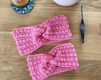 Berry Cosy Twisted ear warmer crochet pattern - downloadable PDF