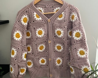 Daisy Granny Square Cardigan - crochet pattern - downloadable PDF