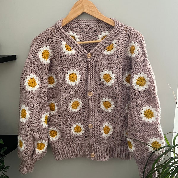 Daisy Granny Square Cardigan - crochet pattern - downloadable PDF