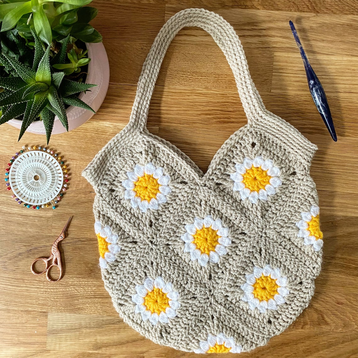 Daisy Granny Square Tote Bag Crochet Pattern Downloadable Etsy