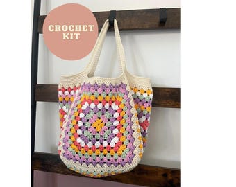 Kit de crochet para bolso de playa cuadrado de abuela: ¡el regalo perfecto para principiantes creativos!