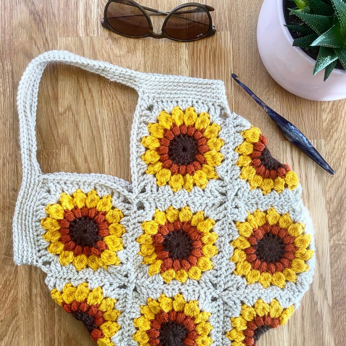 Sunflower Granny Square Tote Bag Crochet Pattern Etsy UK
