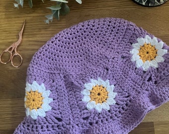 Daisy bucket hat crochet pattern - downloadable PDF
