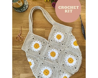 Kit au crochet pour sac fourre-tout marguerite - cadeau parfait pour les débutants astucieux !