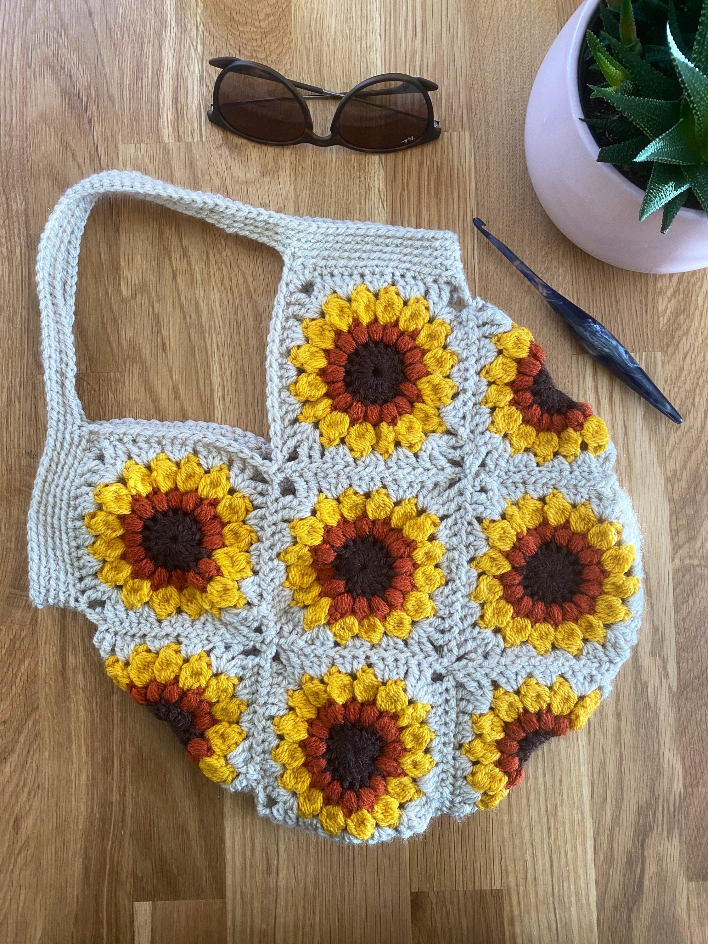 Sunflower crochet market bag/tote bag | Etsy