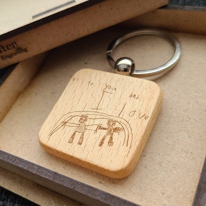 Personalized Wooden Keychain - Kids Drawing - Kids Photo - Key Holder - Gift For All Occasions